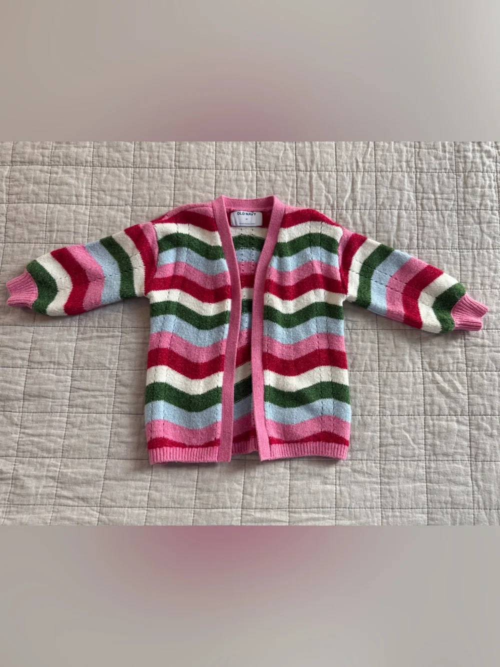 Old Navy Toddler Pink and Green Striped Knit Cardigan